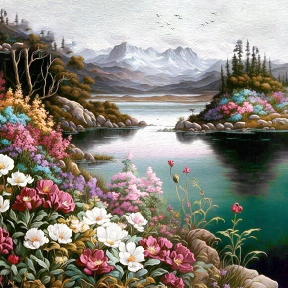 8x10 Floral Landscape Mountains Oil‎ Painting Art Print - Picture 5 of 5